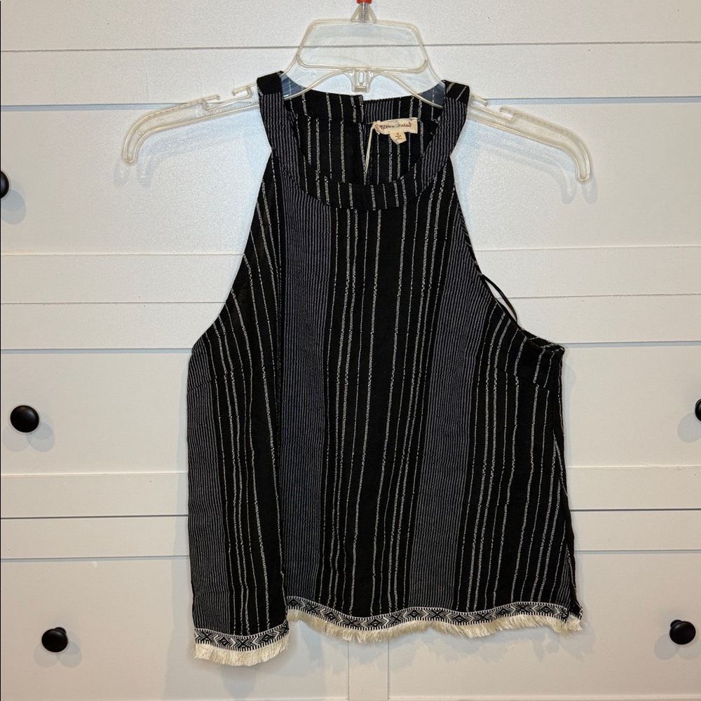Hem & Thread high neck tank with embroidered fringe hem